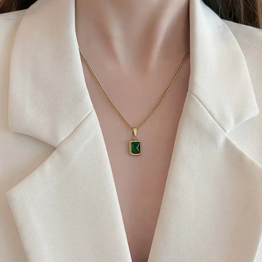 Retro Emerald Stainless Steel Necklace