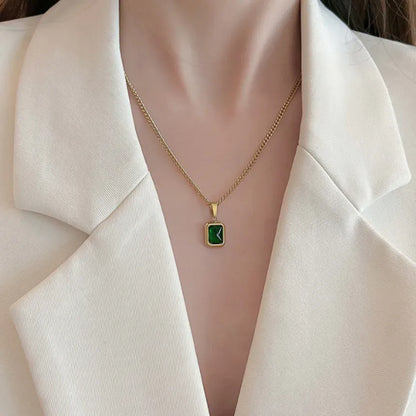 Retro Emerald Stainless Steel Necklace