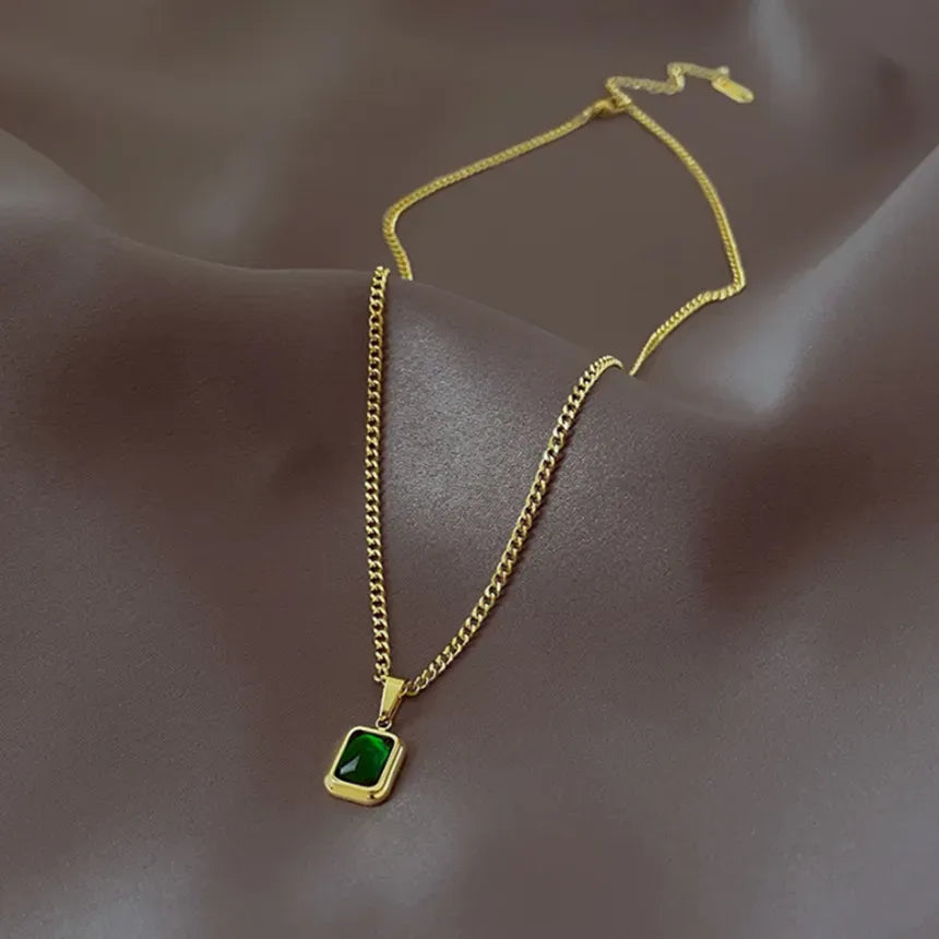 Retro Emerald Stainless Steel Necklace