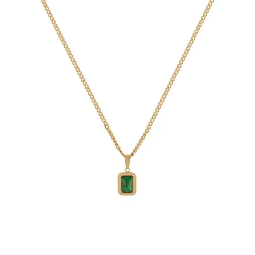 Retro Emerald Stainless Steel Necklace
