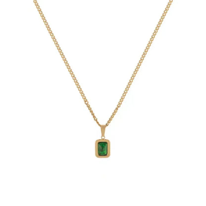 Retro Emerald Stainless Steel Necklace