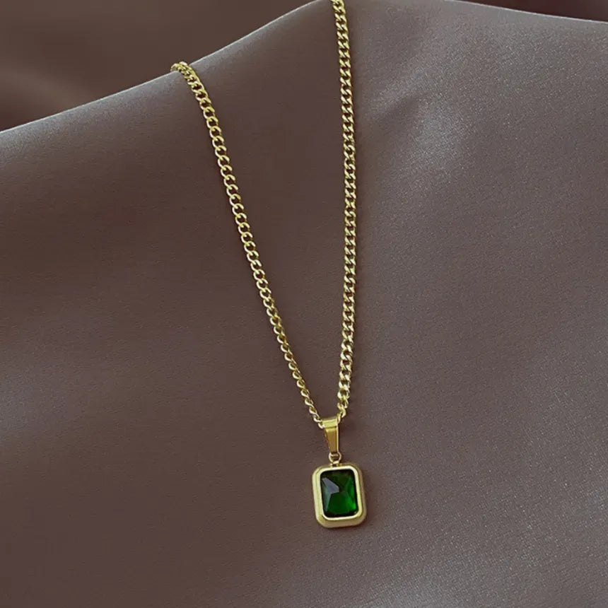 Retro Emerald Stainless Steel Necklace