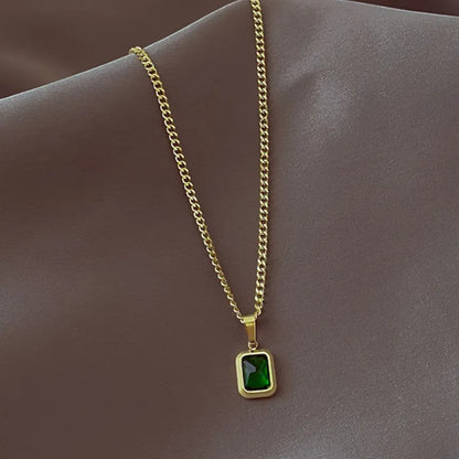 Retro Emerald Stainless Steel Necklace